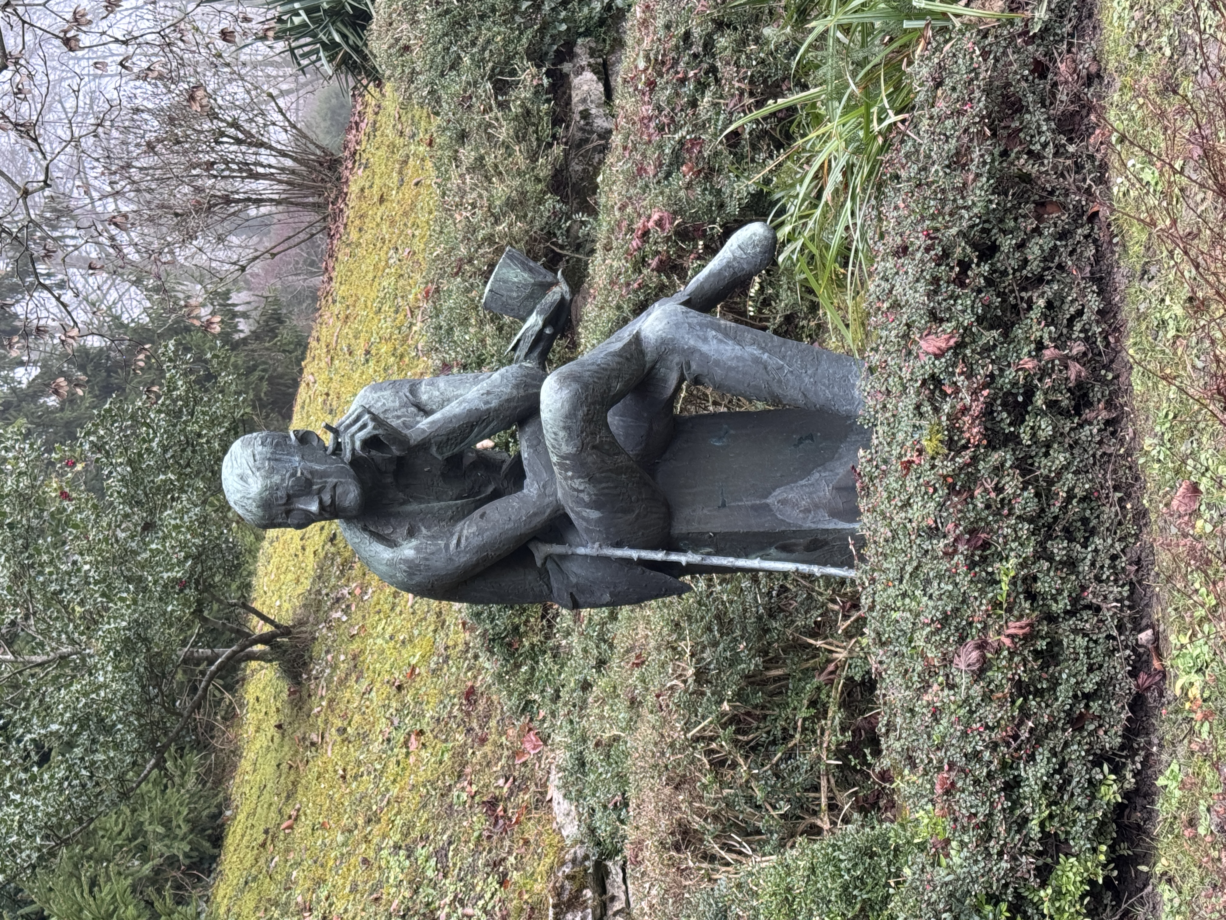 Modernist statue of James Joyce at his grave in Fluntern Cemetery, Zurich